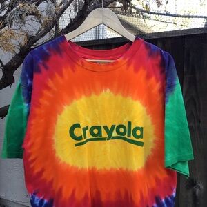Vintage 90s Crayola Tie Dye Promo Tee Rainbow Spiral Graphic Shirt Xl Usa Made